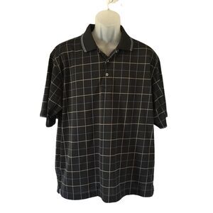 Grand Slam Golf Men’s Short Sleeve Polo Black With Gray & Blue Windowpane XL